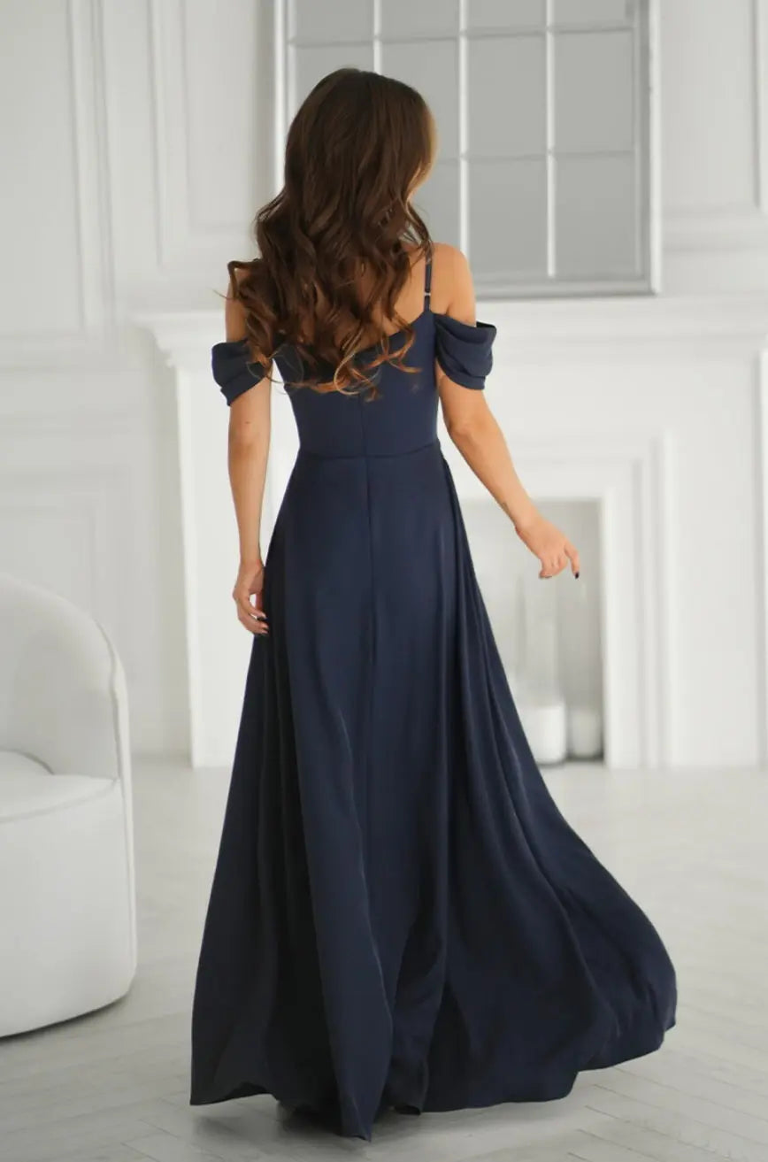 Robe longue avec une fente bleu marine Bicotone