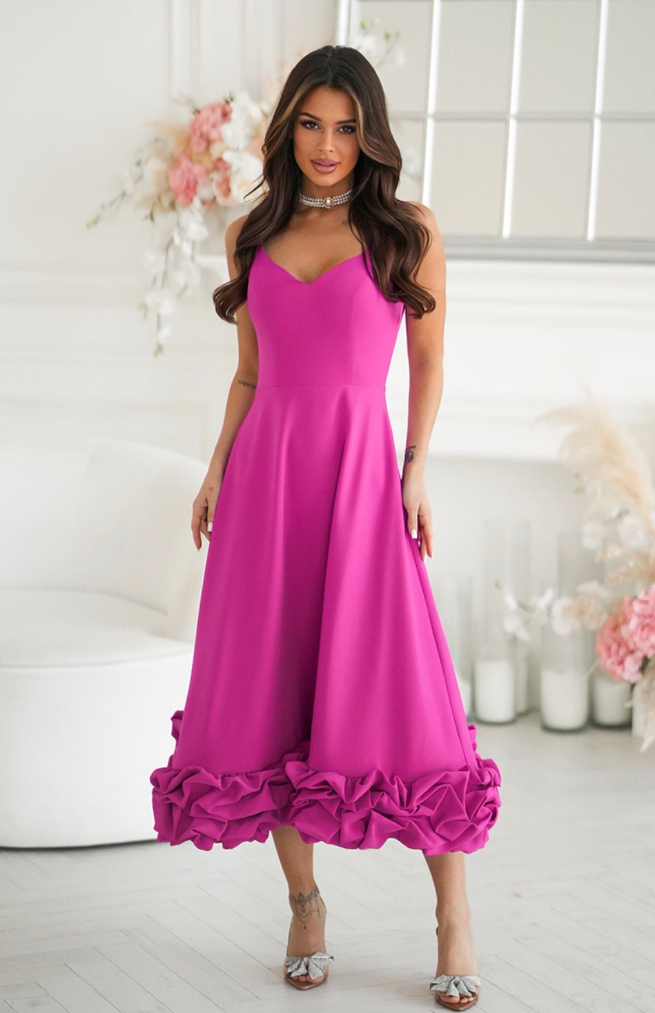 Robe élégance volants longue