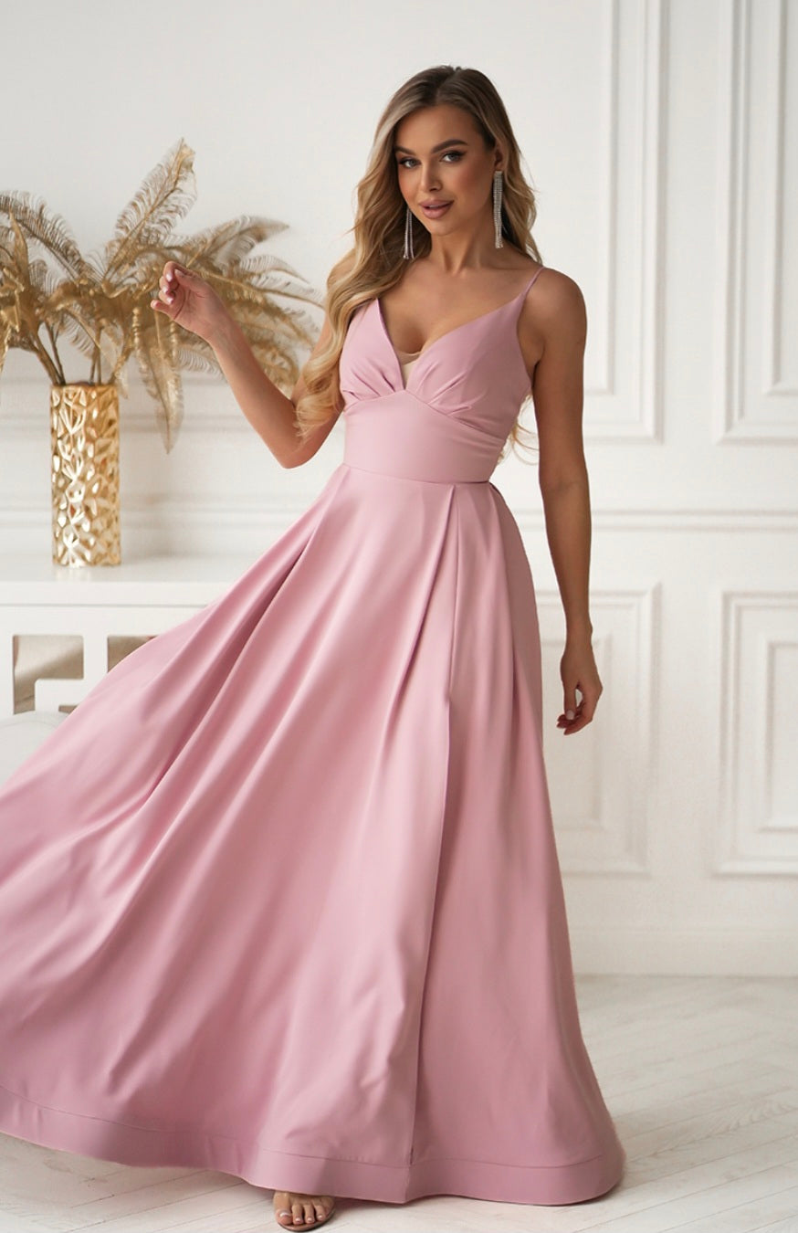 Robe de cérémonie satinée longue fendue